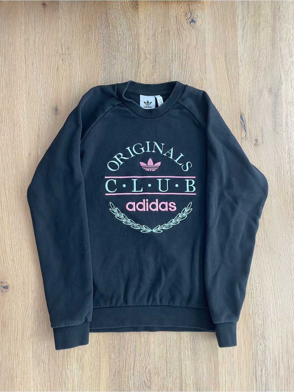adidas Black Crewneck Sweatshirt with Mint and Pink Logo